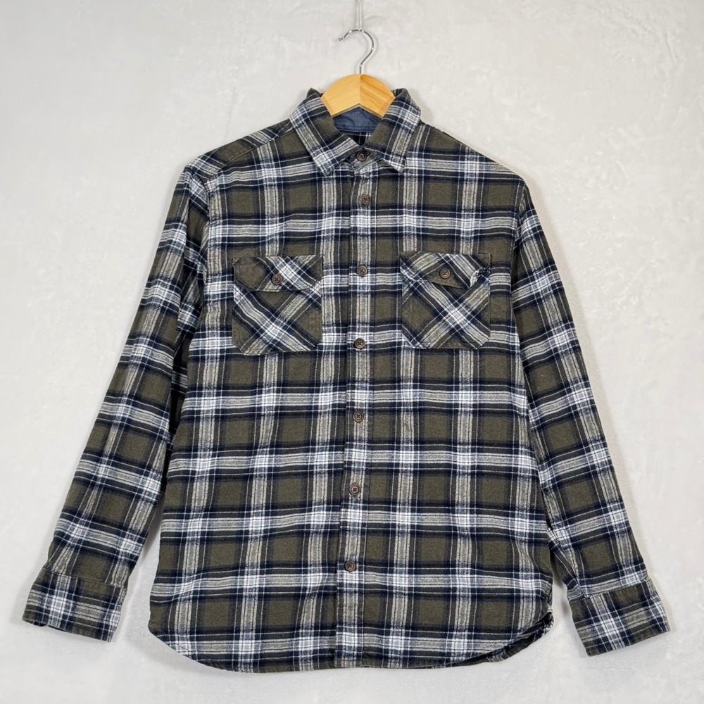 Jachs Olive Green & Navy Blue Plaid Heritage Flannel Shirt M/L